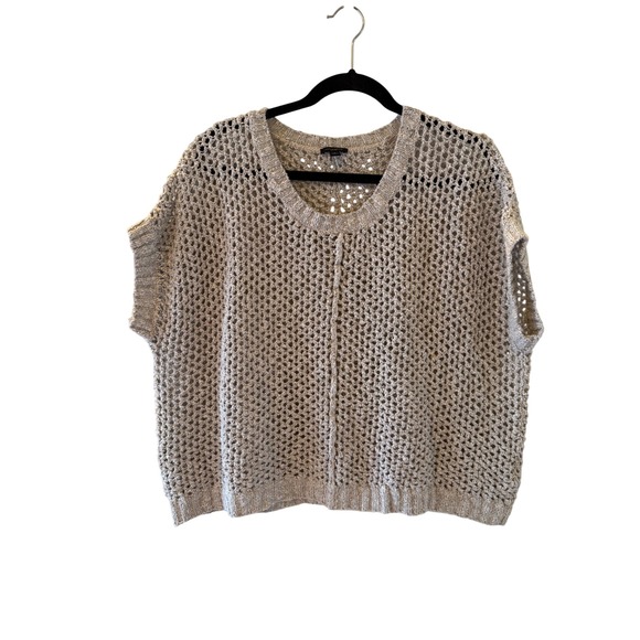 Ann Taylor Sweaters - Ann Taylor Open Knit Short Sleeve Sweater Top Oversized Boxy Beige L